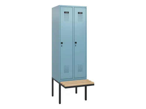 locker met bank,HxBxD 1950x600x815mm,2vak,vak B 300mm,draaigrendel