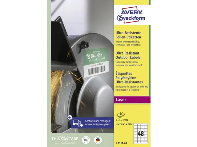 Ultra-heavy duty Avery etiket 45,7x21,2mm wit, 40 vel, 48 etiketten pe