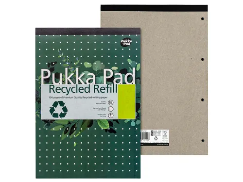 Schrijfblok Pukka Recycled A4 lijn 4-gaats 100 vel 80 gram groen