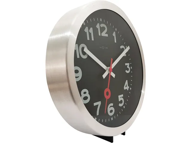 Horloge murale NeXtime 'Station' Ø19cm aluminium brossé noir