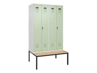 PBM-locker met bank,HxBxD 2120x1200x815mm,4vak,vak B 300mm - 2