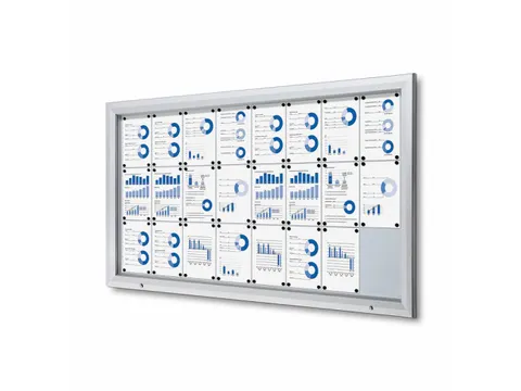 Vitrinekast mededelingenbord Outdoor 24xA4 met gasveer Zilver
