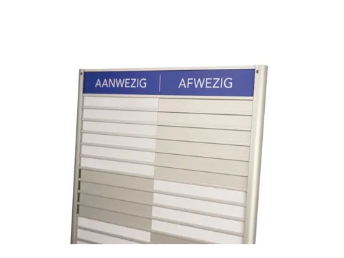 Menoor In-Uit bord 15 namen Aluminium Aanwezig/Afwezig Blauw