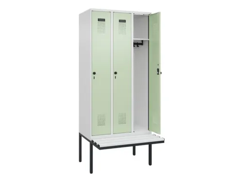 locker met bank,HxBxD 2120x900x815mm,3vak,vak B 300mm,draaigrendel