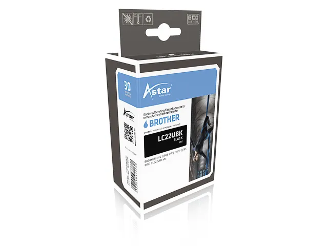 Astar Brother LC22UBK MFCJ Inkt Zwart Rebuilt 2400 Pagina's