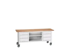werkbank,HxBxD 830x2000x600mm,multiplexblad,uitrusting: 6laden,legbord