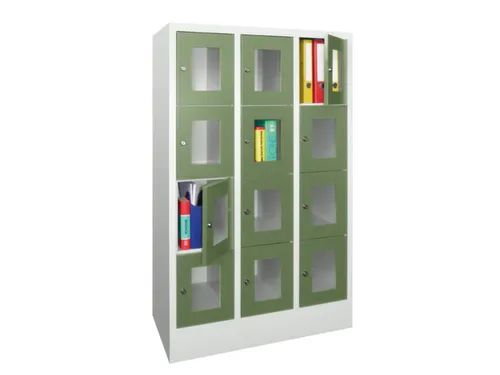 lockerkast,HxBxD 1518x900x500mm,3x4vakken,RAL7035,front RAL6011