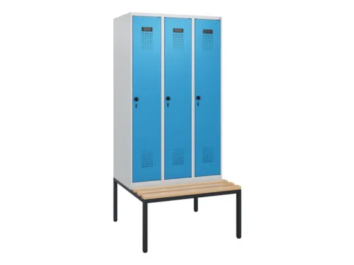 locker met bank,HxBxD 1950x900x815mm,3vak,vak B 300mm,draaigrendel