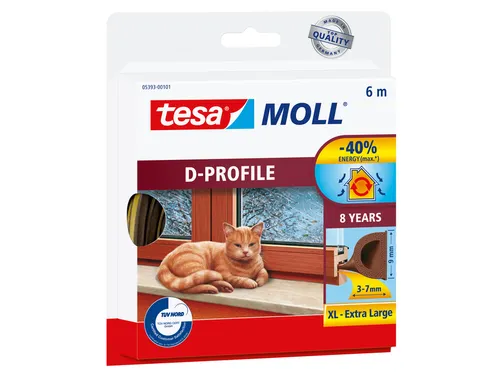 Tochtstrip Tesa Moll 05393 D profiel 9mmx6m bruin