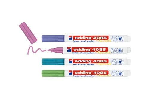 Krijtstift edding 4085 by Securit rond 1-2mm mtl assorti blister à 4s