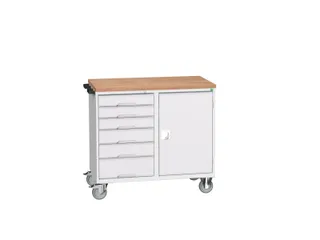 montagetafel 980x1300x600mm multiplexblad 6 laden kast front RAL7035 - 1