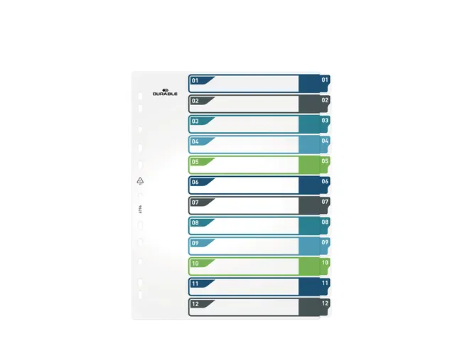 Tabbladen A4+ 12-delig met voorblad nummers 1-12 PP personaliseerbaar