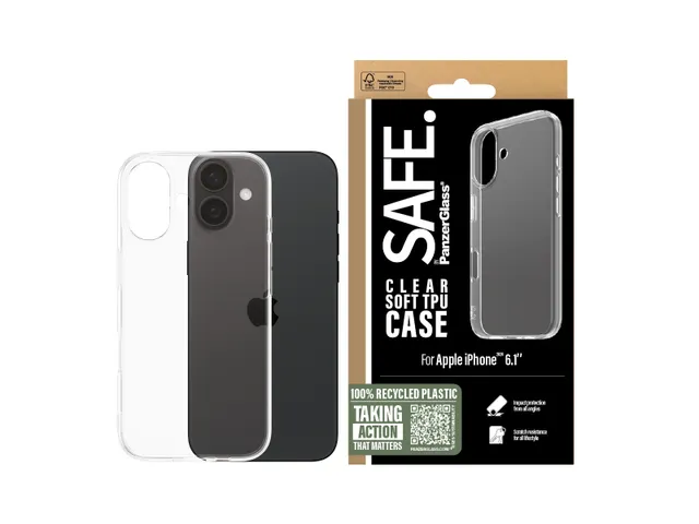 PanzerGlass SAFE. by TPU Case Transparent iPhone 16, Housse, Apple,
