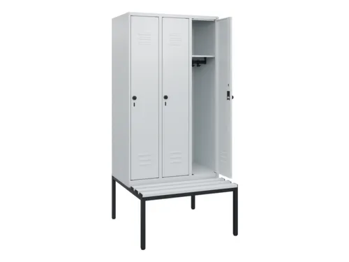 locker met bank,HxBxD 1950x900x815mm,3vak,vak B 300mm,draaigrendel