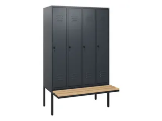 locker met bank,HxBxD 1950x1200x815mm,4vak,vak B 300mm,draaigrendel - 1
