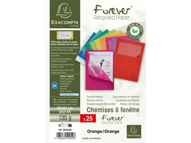 Pk 25 venstermappen 130g FOREVER oranje