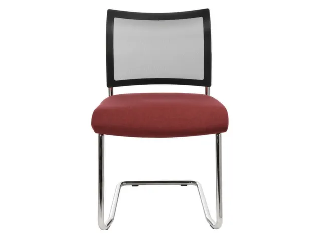 Bezoekersstoel Zitting Stof Bordeauxrood Netrug Zwart Sledeframe