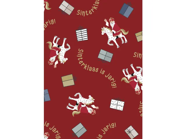 Haza Apparaatrol Sint en Co Rood 200mx30cm inpakpapier