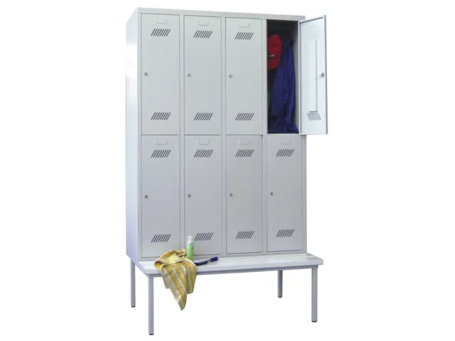 Garderobekast HxBxD 2150x1230x800mm 4x2 Vakken Zitbank Cilinderslot