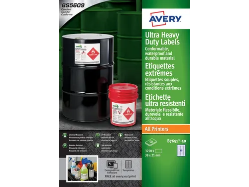 Etiket Avery B7651-50 38x21mm polyethyleen wit 3250 stuks