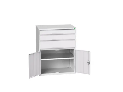 ladekast HxBxD 1000x800x550mm 3laden 2deuren RAL7035 front RAL7035