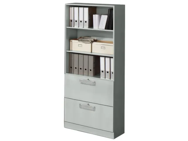 Combikast 3 Legborden 3OH 2 Hangmappenframe 2000x800x420mm Grijs