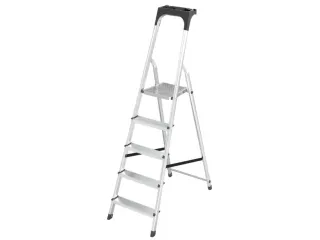 aluminium trapladder,eenzijdig,5treden,bordes geribbeld,stand H 1,04m - 1