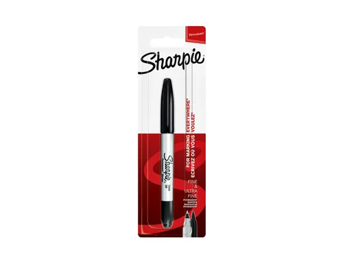 Viltstift Sharpie Twin Tip rond 0.5mm en 0.9mm blister 1 stuk Zwart