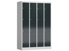 Lockerkast 1800x1185x500mm 4x4 vakken cilinderslot, sokkel, RAL7016