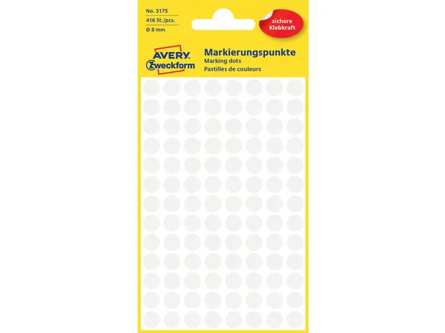 Etiket Avery Zweckform 3175 Rond Ø8mm Wit 416 Stuks