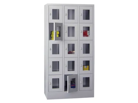 lockerkast,HxBxD 1850x900x500mm,3x5vakken,RAL7035,front RAL5012