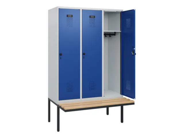 locker met bank,HxBxD 1950x1200x815mm,3vak,vak B 400mm,draaigrendel
