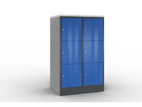 lockerkast,HxBxD 1255x770x640mm,2x3vakken,romp RAL7021,front RAL5010