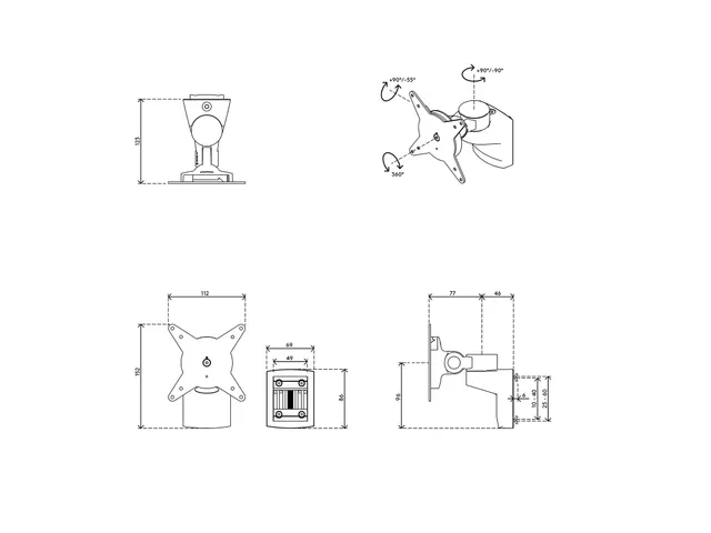 Bras support 1 écran Viewlite 402 Rail Argent-blanc