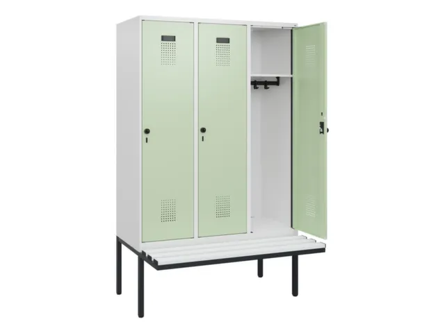 locker met bank,HxBxD 1950x1200x815mm,3vak,vak B 400mm,draaigrendel