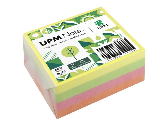 Sticky notes UPM 75x75mm assorti blok a 400 vel geel, roze, groen