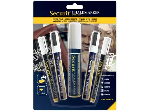 Securit Krijtmarker Wit, Etuit Met 5 Stuks In Geassorteerde Diktes