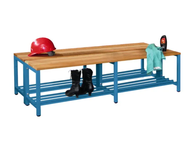 banc double,LxP 1500x740mm,barrettes en bois hêtre,piètement RAL5012