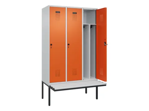 locker met bank,voor scheiding van kleding,HxBxD 2120x1200x815mm,3vak