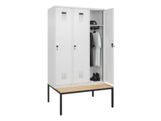 locker met bank,HxBxD 2120x1200x815mm,3vak,vak B 400mm,draaigrendel - 1