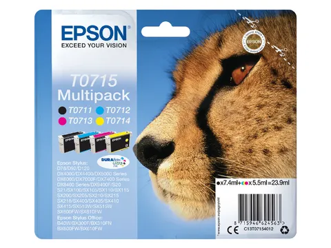 Inktcartridge Epson T0715 zwart + 3 kleuren C13T07154012
