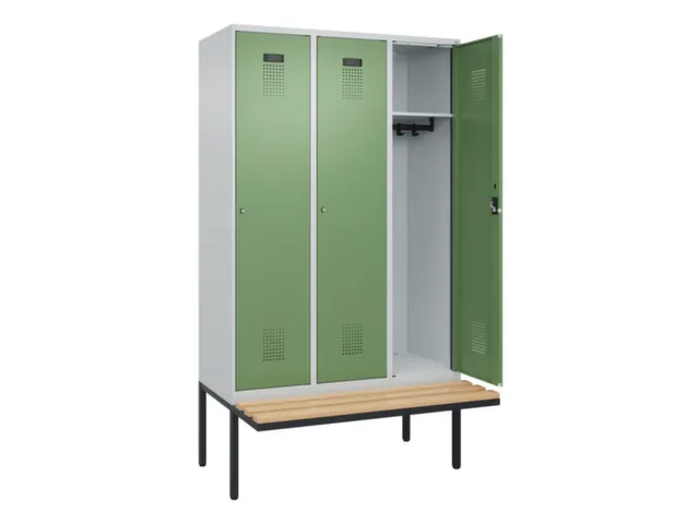 locker met bank,HxBxD 2120x1200x815mm,3vak,vak B 400mm,cilinderslot
