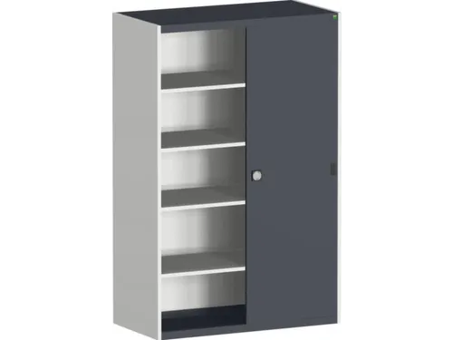 schuifdeurkast HxBxD 2000x1300x650mm stalen romp Ral7035 front Ral7016