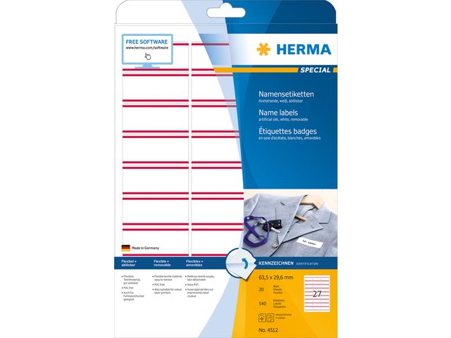 Herma Textiel Etiket 4512 63.5x29.6mm Rood | EtiketWinkel.nl