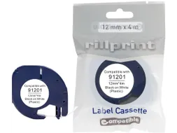 compatible LetraTAG tape voor Dymo 91201, 12 mm, plastic, wit