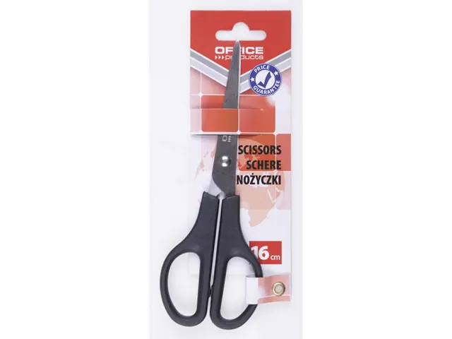 Ciseaux, 16 Cm, Droite En Gauche, Bouts Pointus, Noir, Blister De 1 Pi