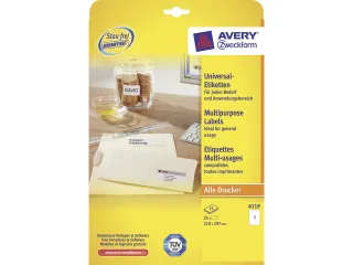 etiket Avery ILK 210x297mm 25 + 5 vel 1 etiket per vel - 1
