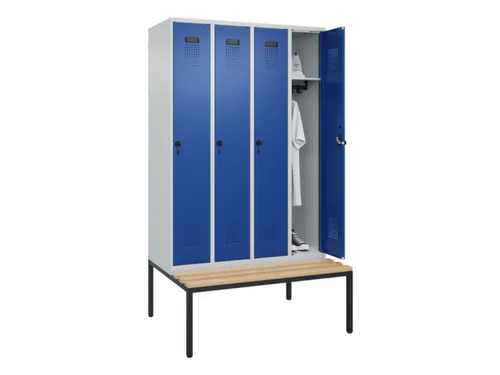 locker met bank,HxBxD 2120x1200x815mm,4vak,vak B 300mm,draaigrendel