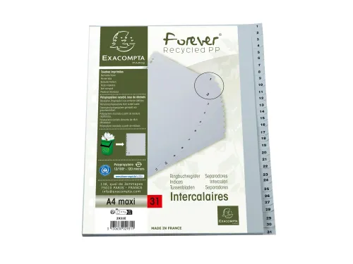 Bedrukte Tabbladen A4+ Grijs Polypropyleen 31-delig 1-31 23-Gaats