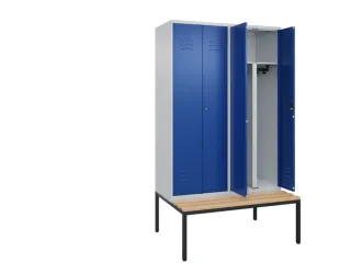 PBM-locker met bank,HxBxD 2120x1200x815mm,4vak,vak B 300mm,cil.-slot - 2